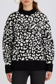 Oh Polly Knitwear BT2380 pull oversize noir jacquard laine