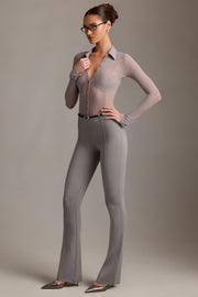 Oh Polly Trousers Althea pantalon gris évasé taille basse
