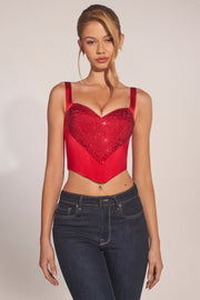 Oh Polly Allure 15693 haut corset cerise satin col sweetheart