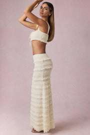 Oh Polly Orena Ruffled Maxi Skirt jupe ivoire volants mesh