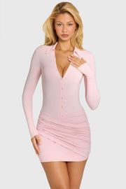 Oh Polly Zephyrine robe mini baby pink manches longues