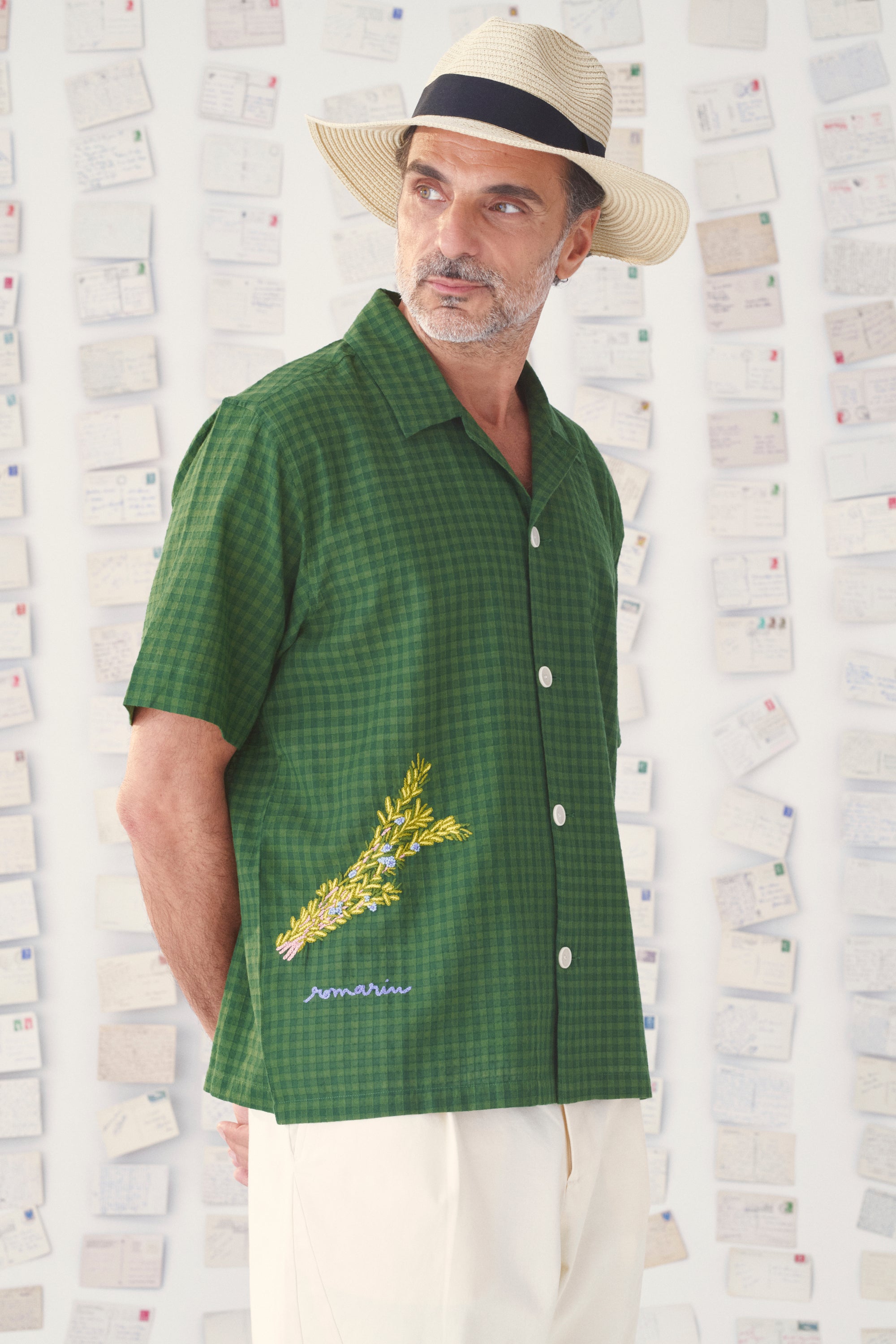 Chemise Subha Mii en carte postale coton chatai manches courtes homme