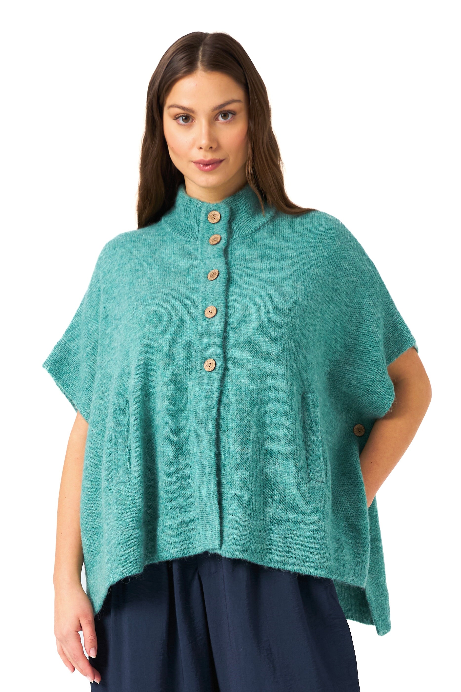 Chicosoleil Achill poncho maille vert turquoise mohair