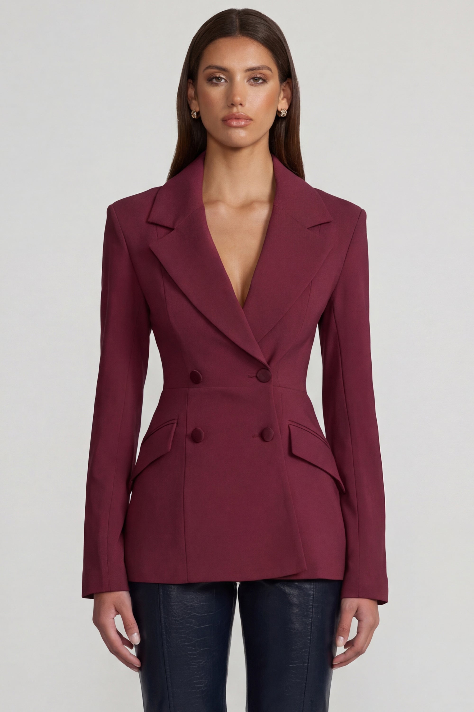 Oh Polly Marika Blazer Bordeaux Croisé Cintré Structuré