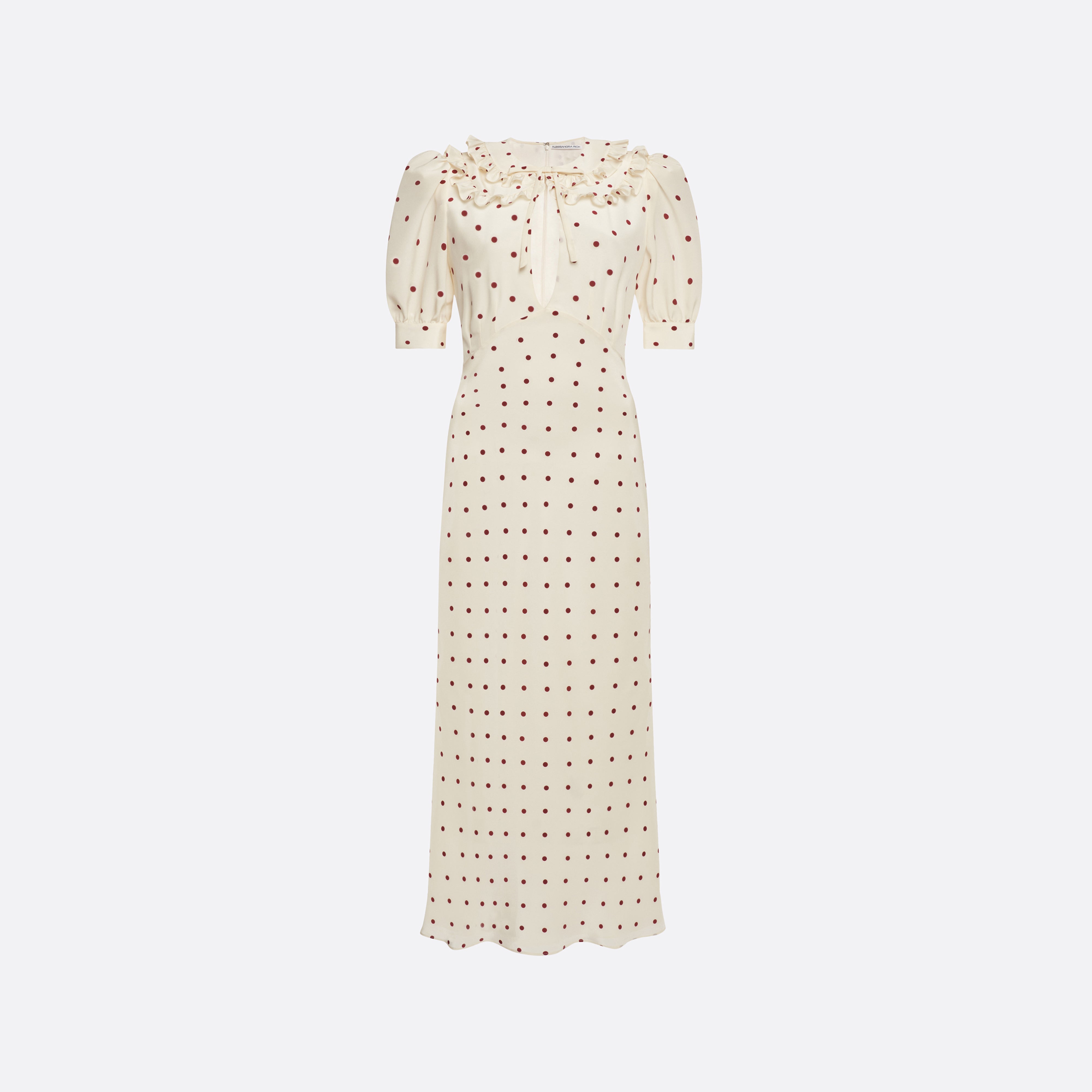 Alessandra Rich Dresses robe midi soie pois crème bordeaux
