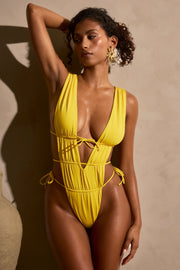 Oh Polly Syros maillot une pièce jaune doré cut-out froncé