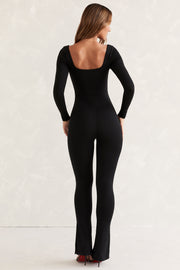 Oh Polly Jumpsuits Jett combinaison noire col carré flare