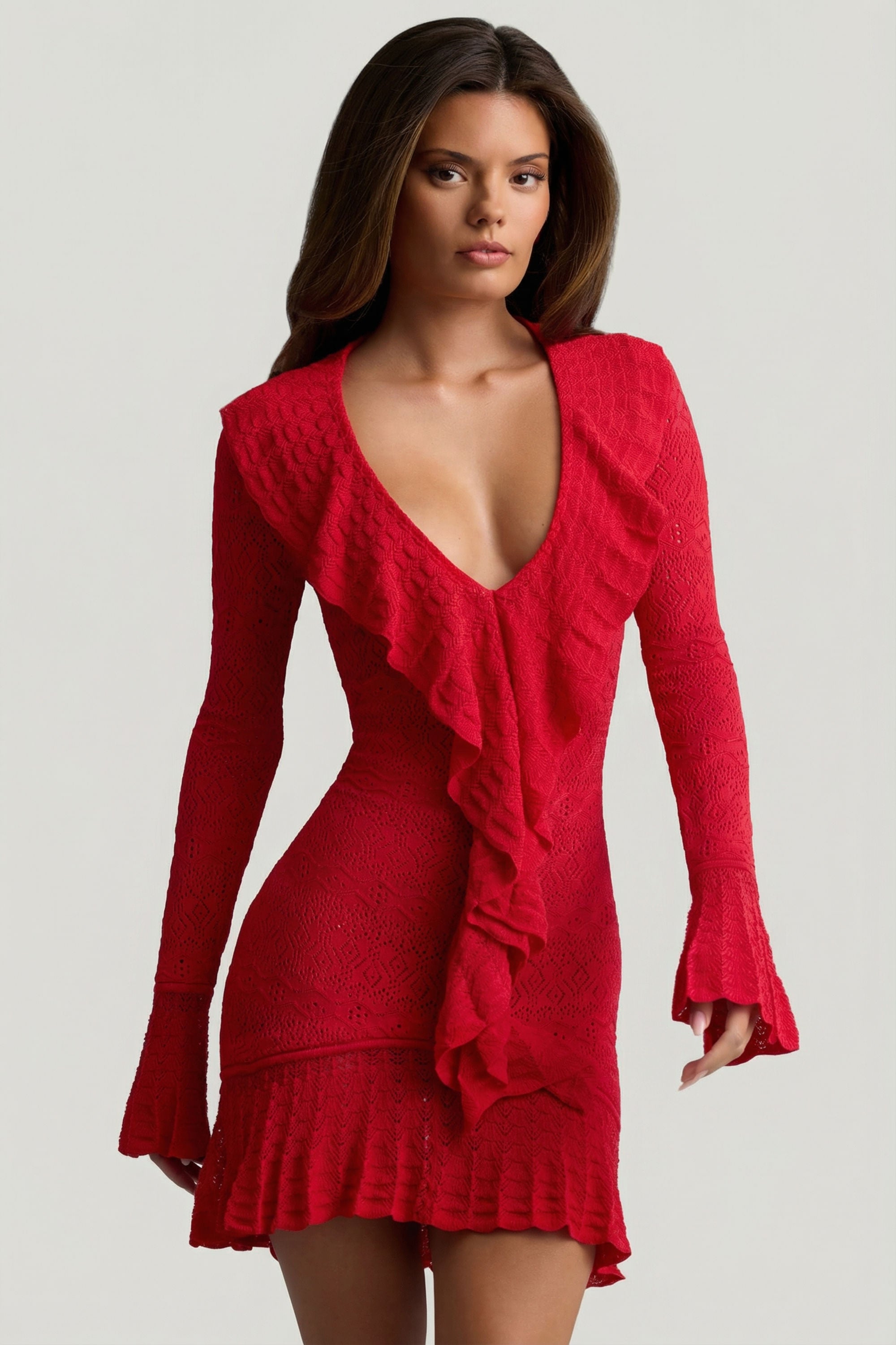 Oh Polly Jolessa mini robe cerise volants maille