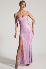 Oh Polly Lucienne robe maxi sirène rose pivoine strass