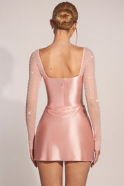 Oh Polly Embellished robe mini rose drapée manches