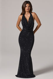 Oh Polly 15493 Robe Longue Femme Noire Strass Dos Nu