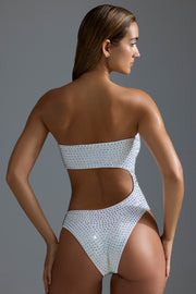 Oh Polly Swim NS0461 maillot une pièce blanc strass bustier