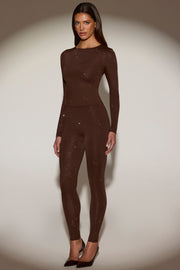 Oh Polly Venia 14966 top strass marron manches longues