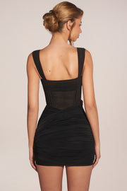 Oh Polly 15685 mini robe noire corset drapée