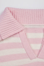 Oh Polly pull court maille douce rose rayé col V