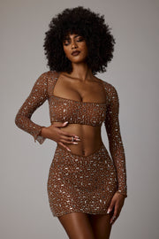 Oh Polly Embellished Giulia 7231 crop top mocha strass