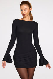 Oh Polly Helena robe mini noire modal côtelée drapée