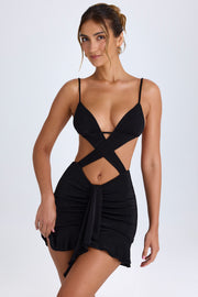 Oh Polly Cerai Robe Mini Noire À Volants Découpée
