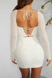 Oh Polly Milan 6902 robe ivoire corset perlée mini