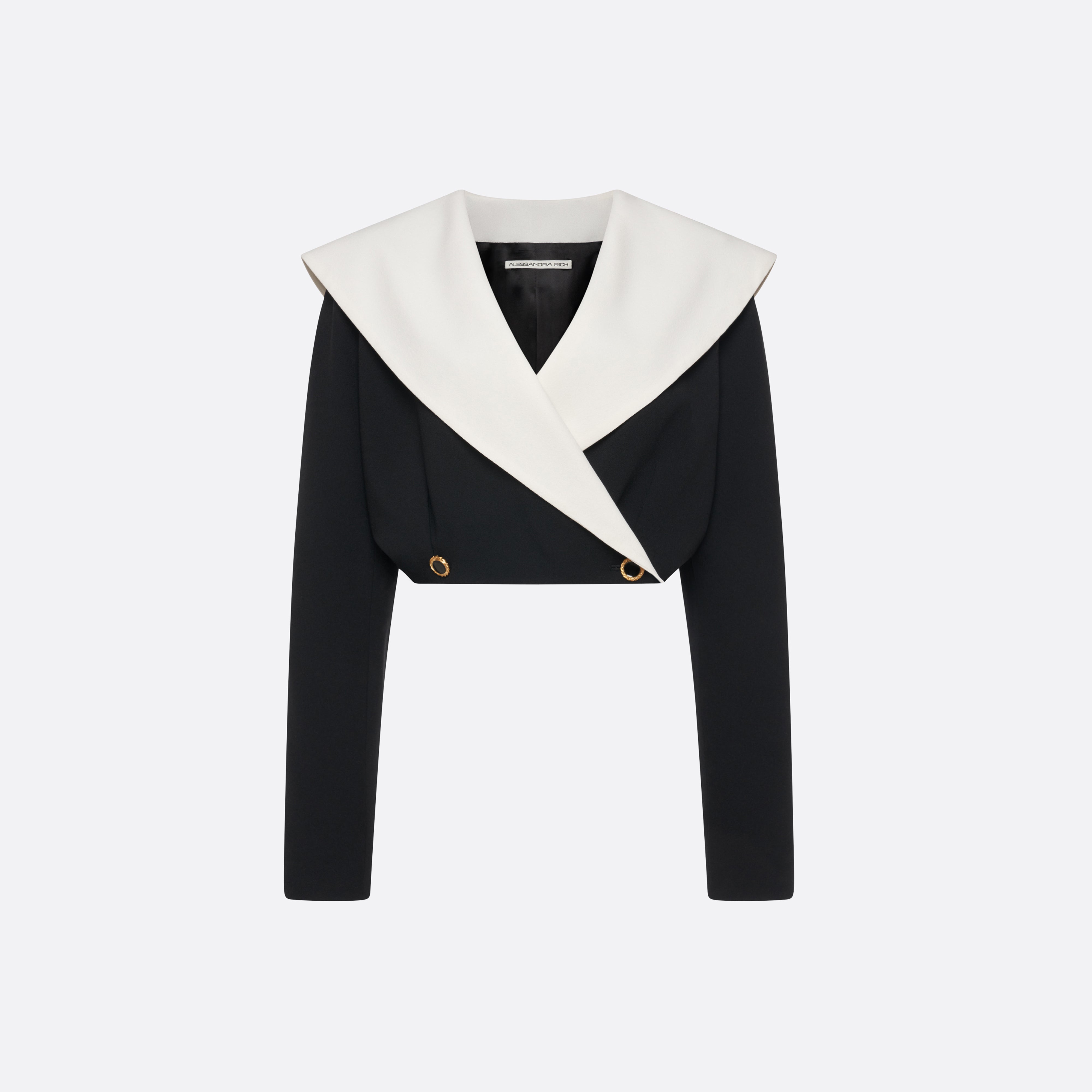 Alessandra Rich Wool Crêpe Cropped Jacket veste noire laine
