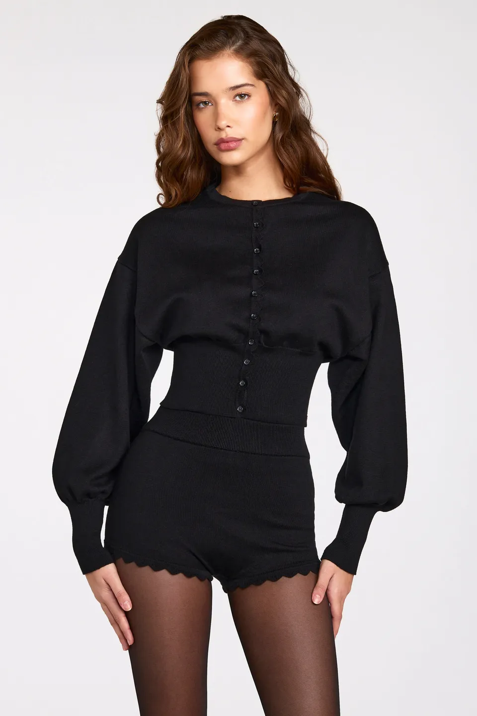 Oh Polly Knitwear 15530 cardigan noir maille fine