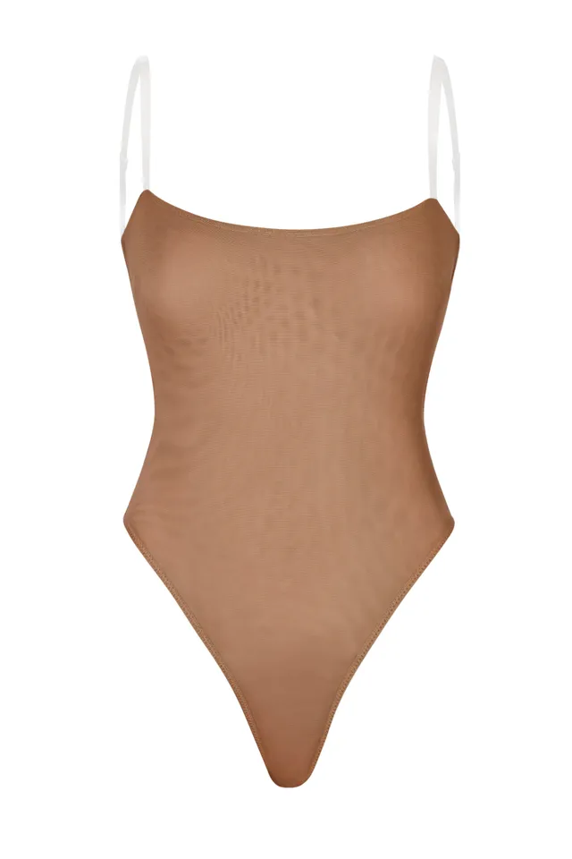 Oh Polly Body Mesh Miel Bretelles Transparentes String 15505