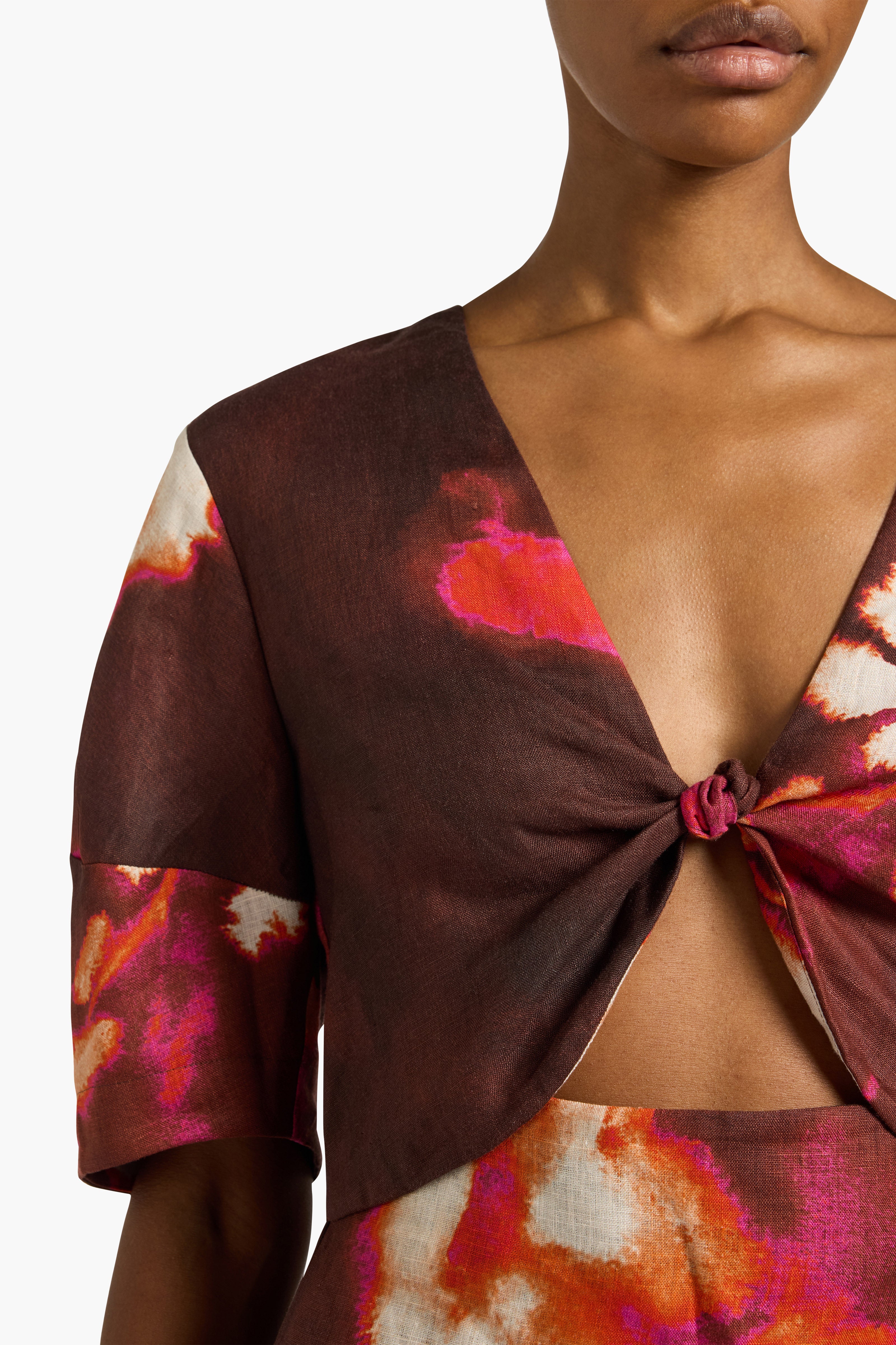Liviana Conti Camille robe midi lin imprimé fleur bordeaux