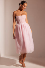 Oh Polly Rosette robe midi blush corset perlée tulle
