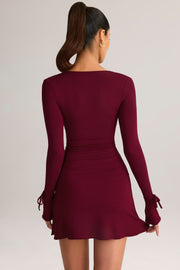 Oh Polly Dresses Iskra mini robe bordeaux modal col V
