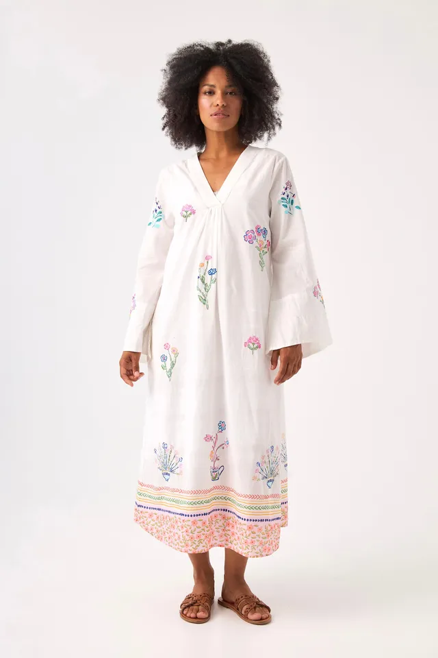 Chicosoleil Robes Robe Sharleen blanc brodé coton S