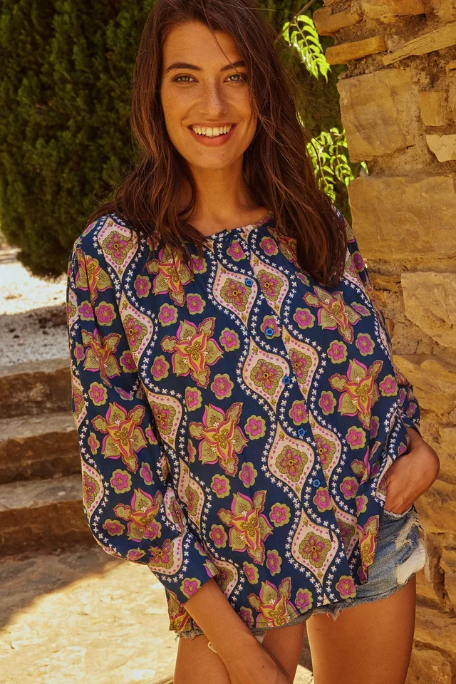 Chicosoleil Manoa top bleu Orchidée Sauvage coton