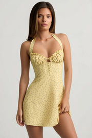 Oh Polly Nerine robe mini jaune fleurs licou trapèze