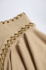 Oh Polly Jalsa Mini Jupe Camel Suédine Lacets Mi-Taille