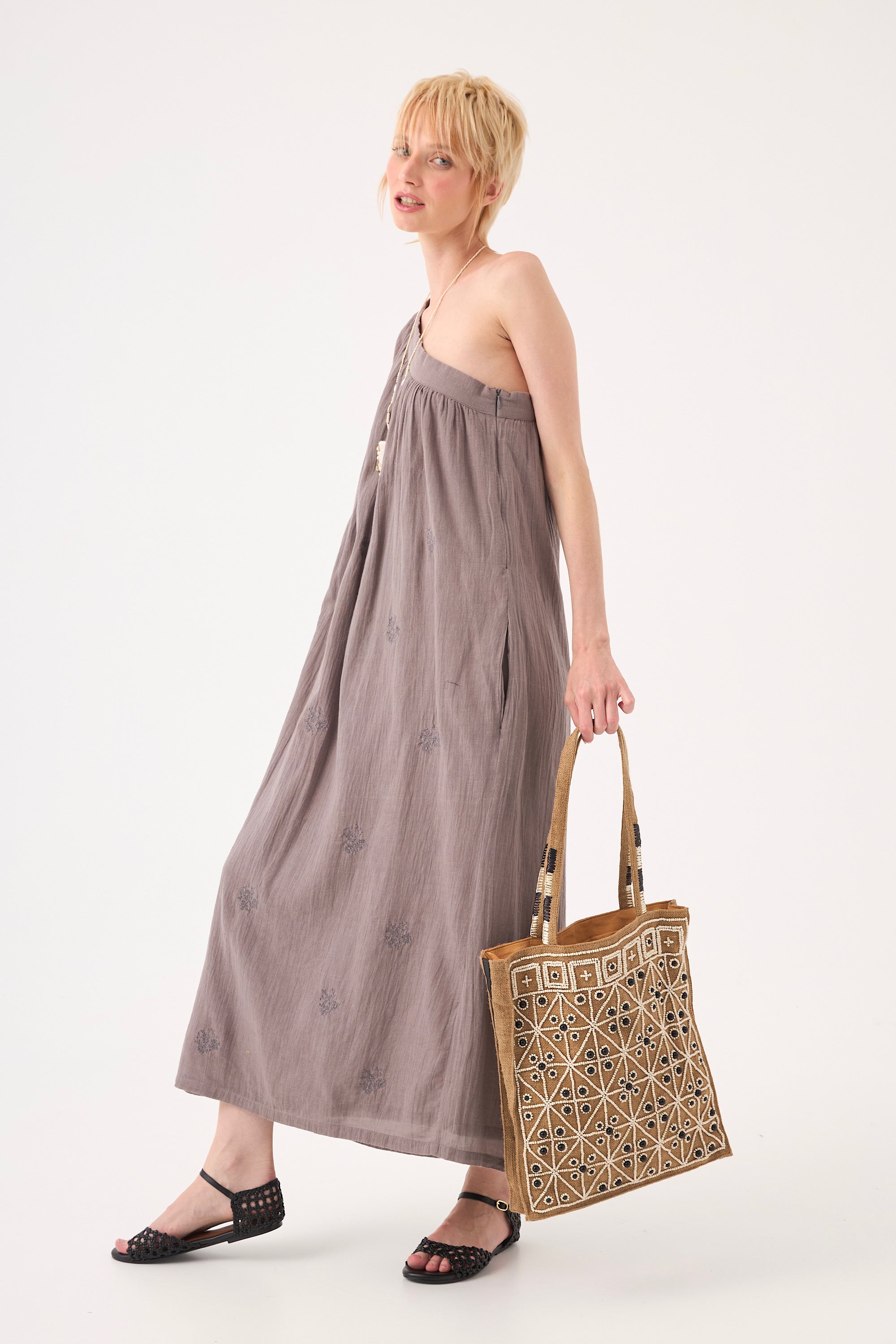Chicosoleil Robes Nahla robe gris stoneware coton