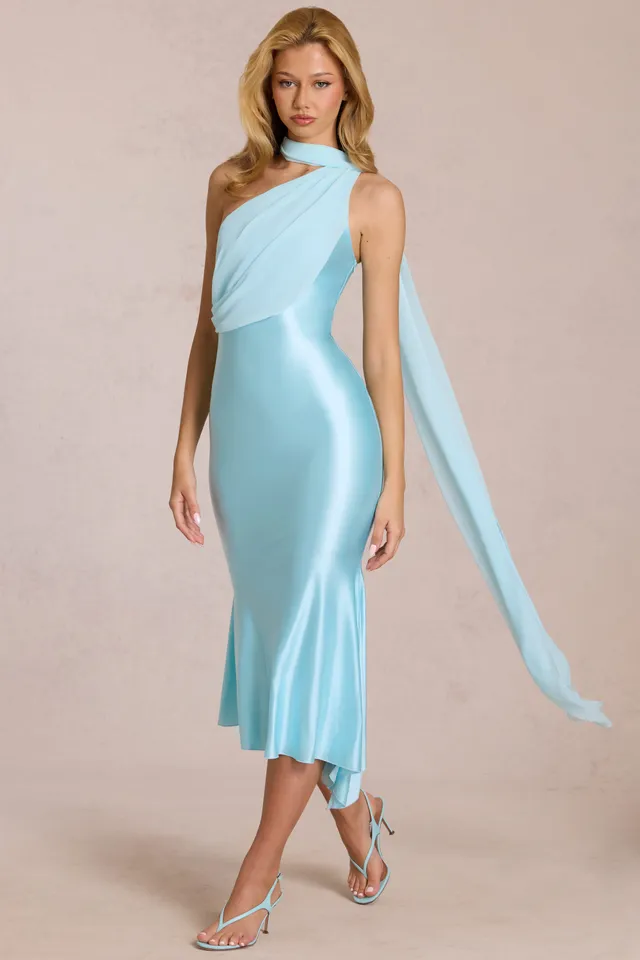 Oh Polly Giada 15923 robe midaxi satin aigue-marine foulard