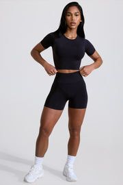 Oh Polly Define Luxe High Waist Mini Shorts short noir taille haute