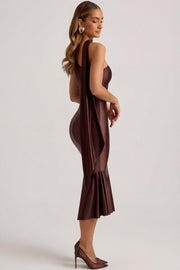 Oh Polly Shaya robe midaxi marron chocolat foulard