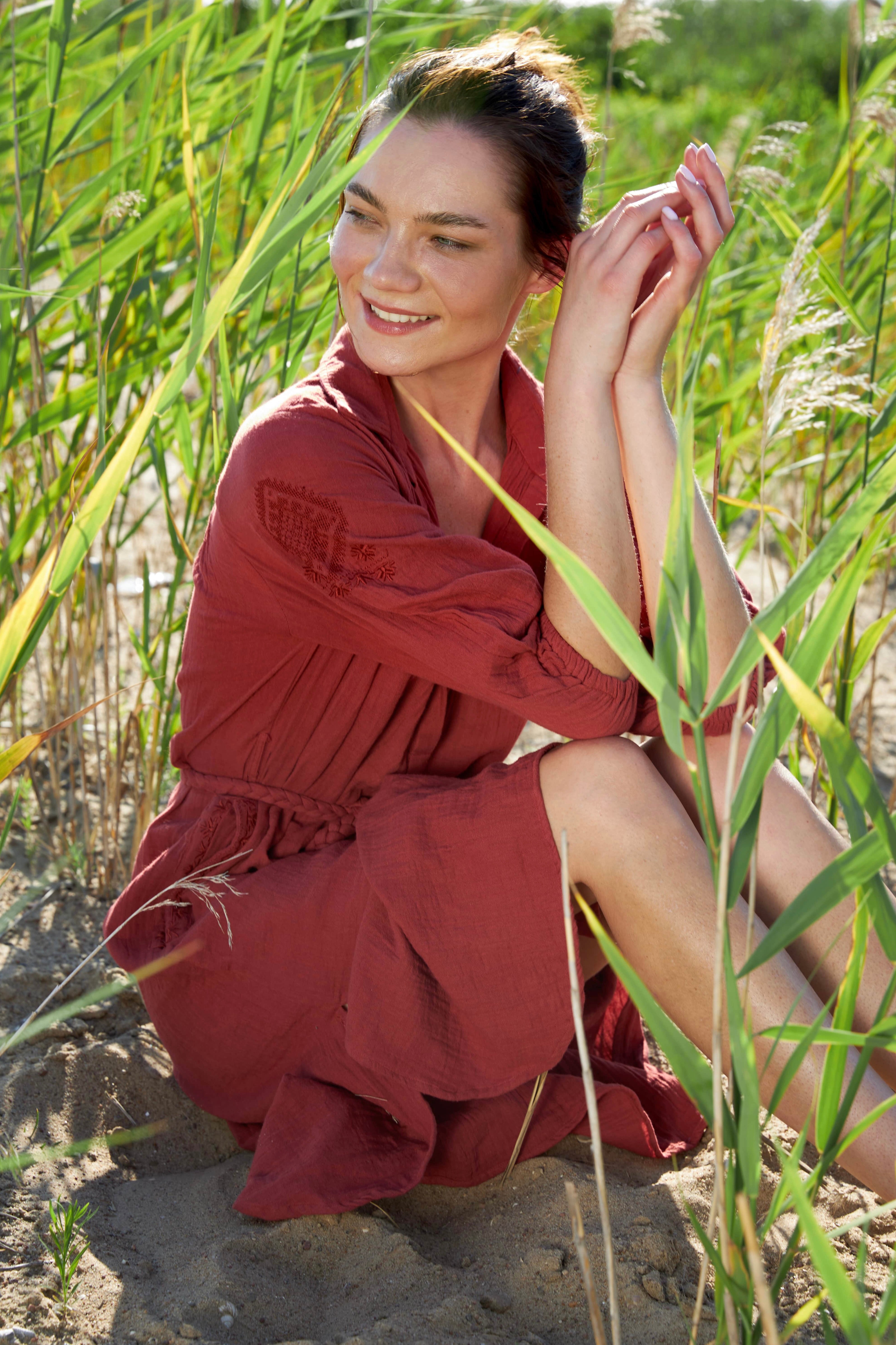 Chicosoleil Sheri robe midi brique gaze de coton