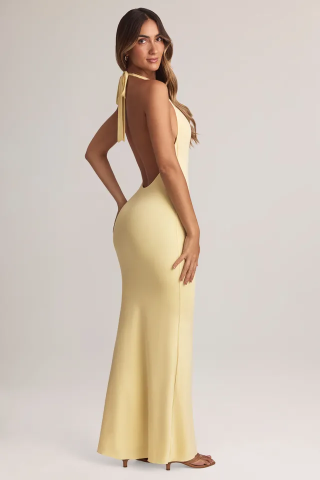 Oh Polly Hallie Modal Halterneck Robe longue citron 150 cm dos nu