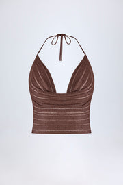 Oh Polly Sol Crop Top Licou Bronze Décolleté Maille