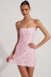 Oh Polly Averie Robe Rose Strass Mini Col Carré