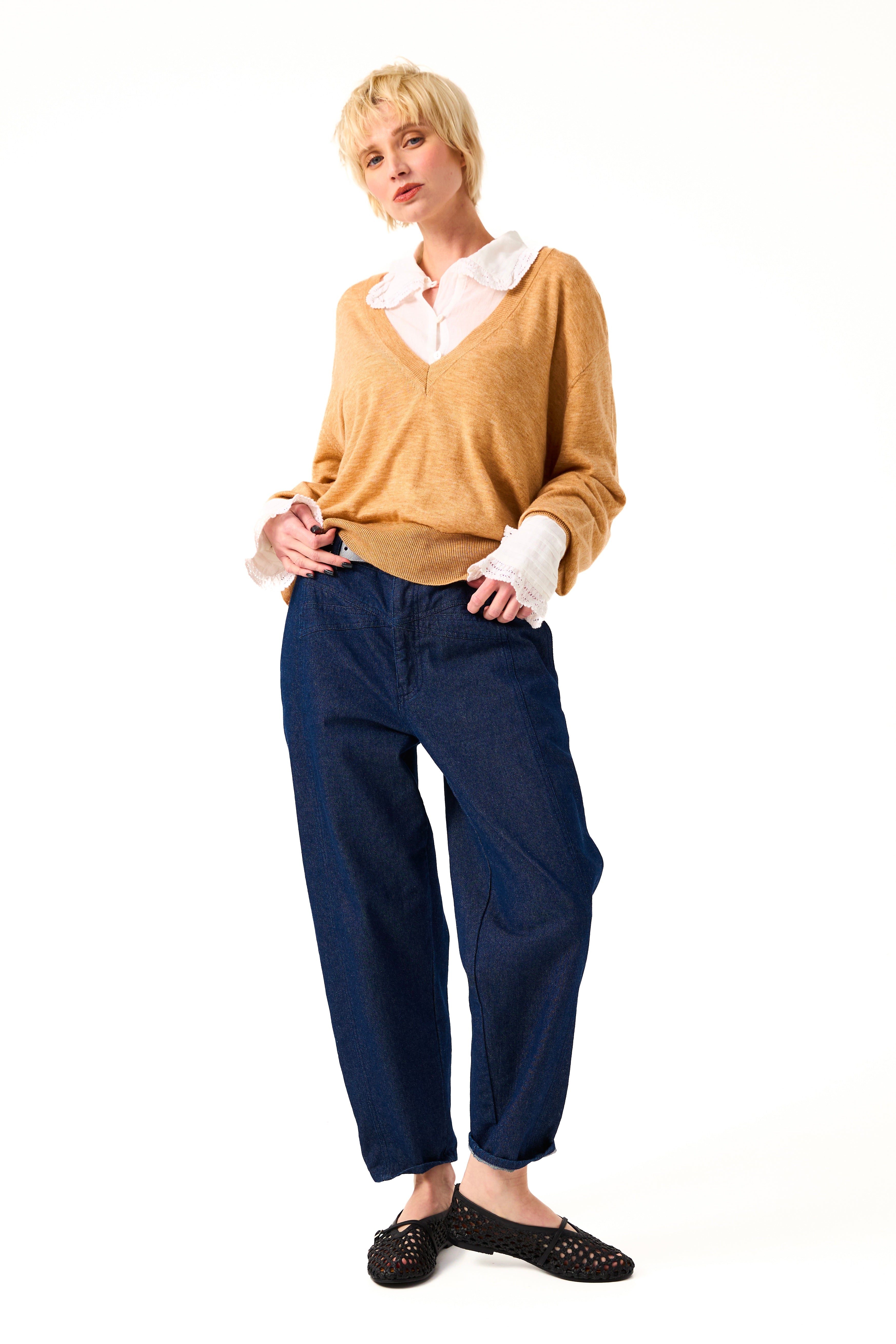 Chicosoleil Poupy pull oversize beige col V laine