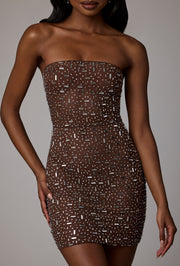 Oh Polly Caprice robe mini bodycon cacao strass