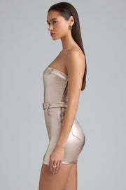 Oh Polly Simone mini robe jean bustier champagne
