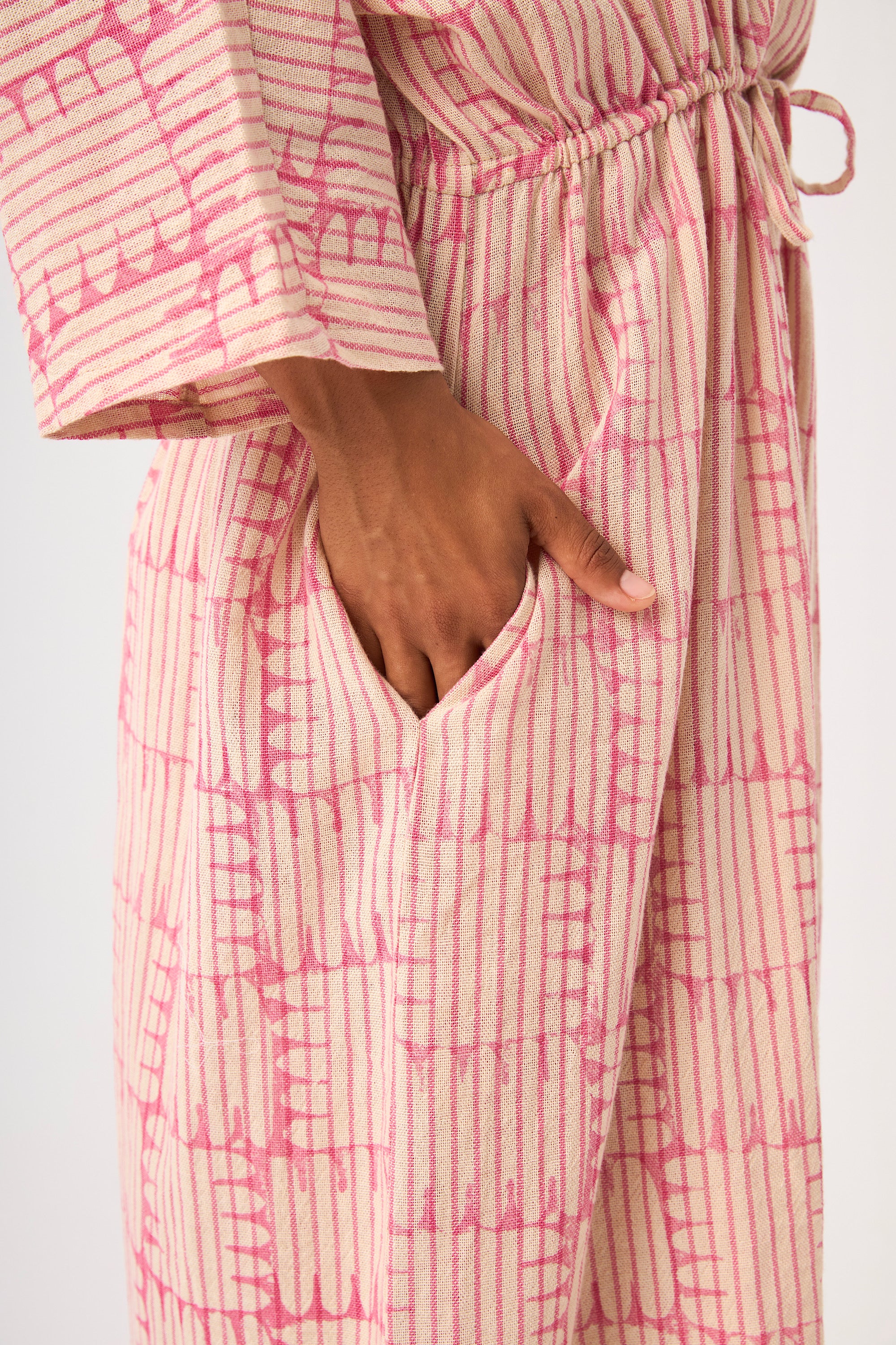 Chicosoleil Winona robe longue rose col châle coton