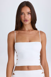 Oh Polly Emerson Top Blanc Ruché Col Carré Lacets