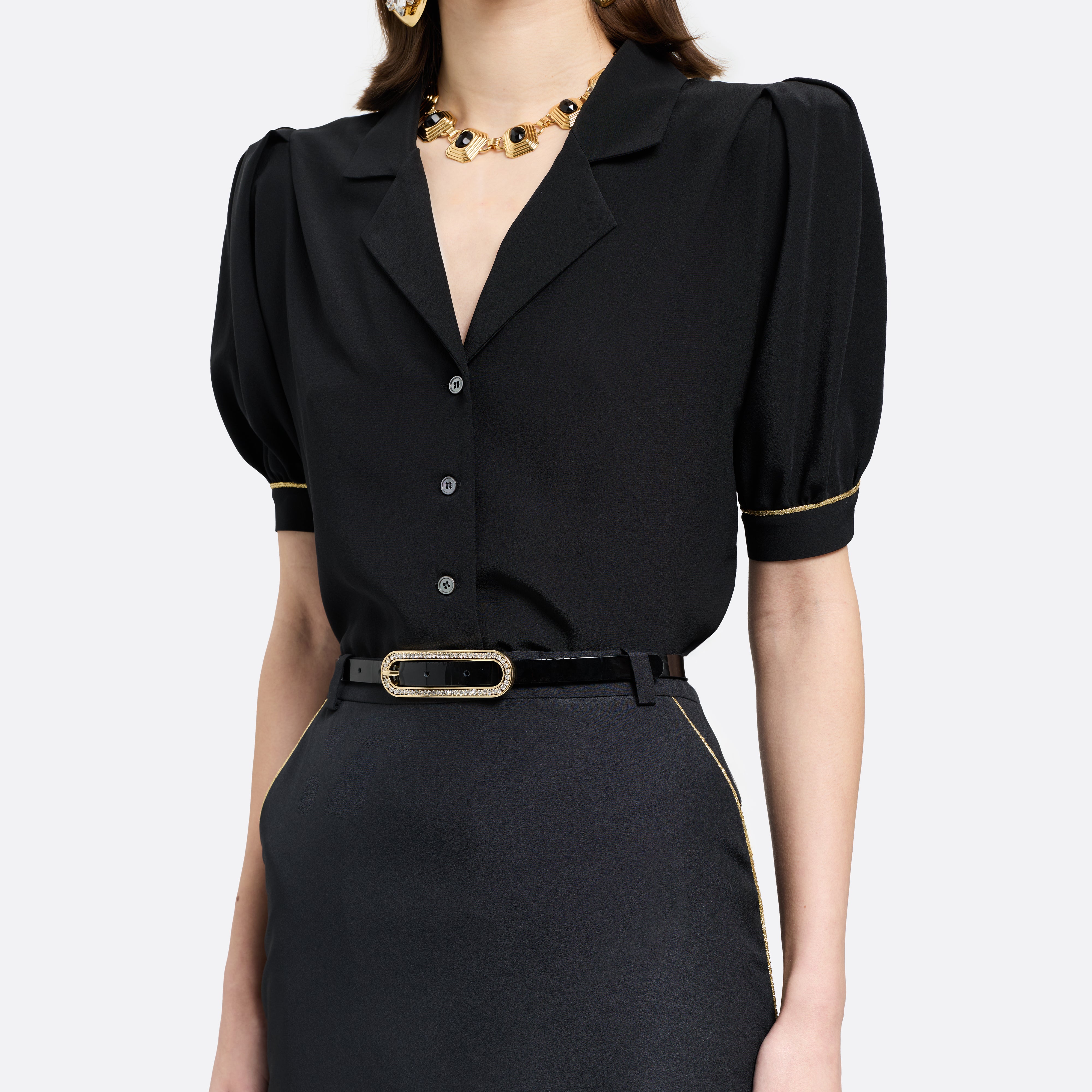Alessandra Rich Ceinture fine cuir noir boucle cristal