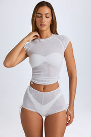 Oh Polly Santana top cropped blanc mesh transparent
