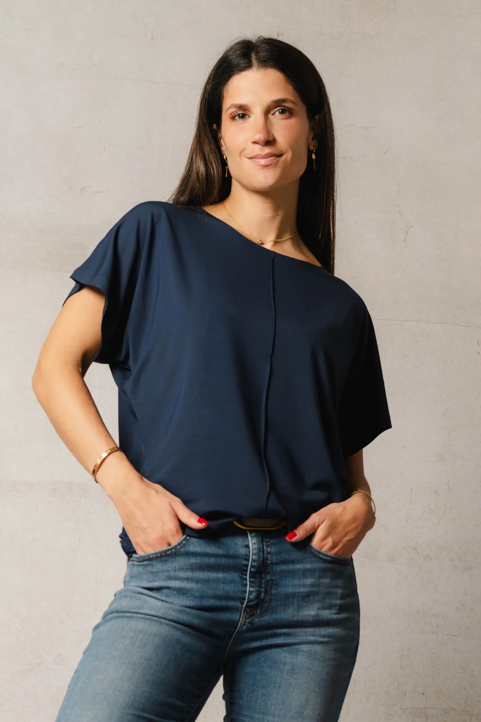 Thelma & Rose Siam top chauve-souris bleu marine