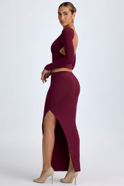 Oh Polly Carolina Jupe Maxi Wine Red Taille Basse Fendue